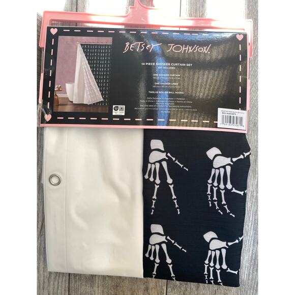 Betsey Johnson Skeleton Hands Shower Curtain Set & Plush Throw Blanket | Gothic - Picture 2 of 5